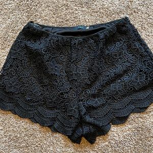 Fully lined black lace shorts.